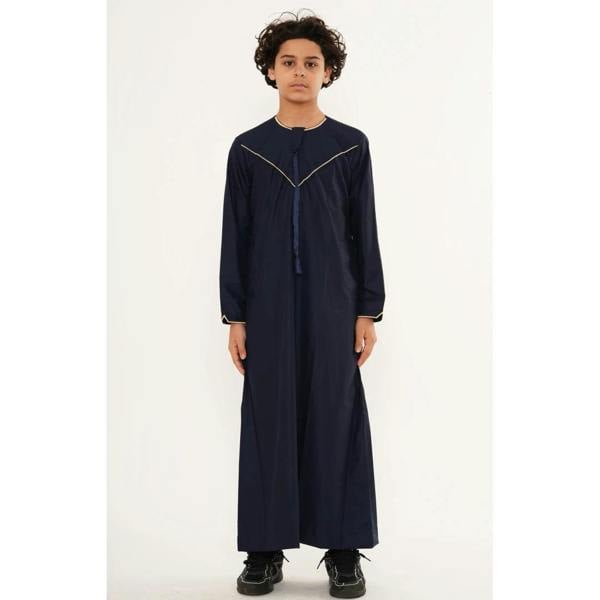 TT-007 - Boy's Emirati Omani Gold Embroidery Thobe - Navy - Thobez - 18