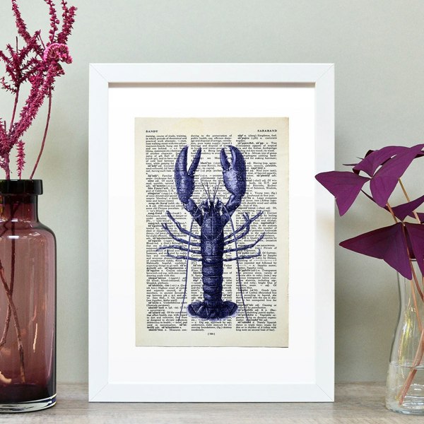 Hands & Hearts Lobster vintage book page art print