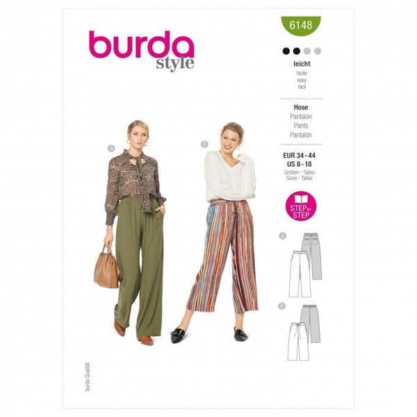 Burda Sewing Pattern 6148 Trousers For Women, 34 to 44 - Easy