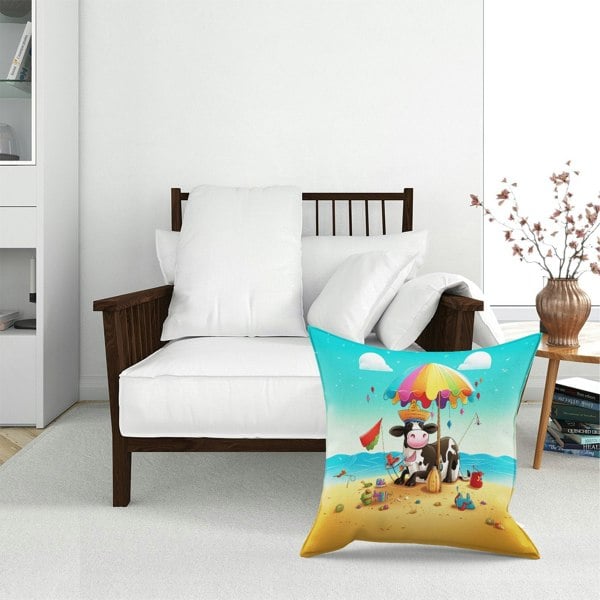 Warren Reed Cow On A Beach Holiday Floor Cushion