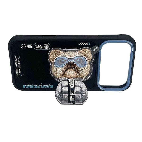 Nimmy Friends Nimmy Cool & Cute 2.0 Little Rich Tycoon Dog Case with MagSafe Stand for iPhone 17 Pro 6.3" Black Blue - N-YJKM-CXZJZH-IP17-PRO-07