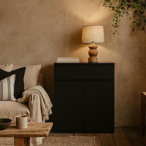 Wyld Haus Budapest Matt Black Wooden Sideboard 1 Drawer 2 Doors
