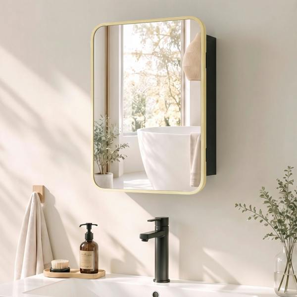 HOMCOM Bathroom Medicine Mirror Cabinet, Bathroom Wall Cabinet - Natural Wood Finish