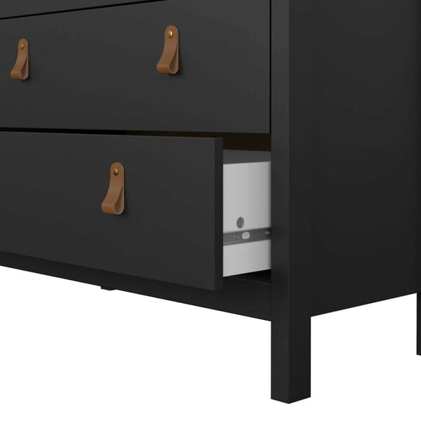 Wyld Haus Wildberry Matt Black Chest 5 Drawers Leather Handles