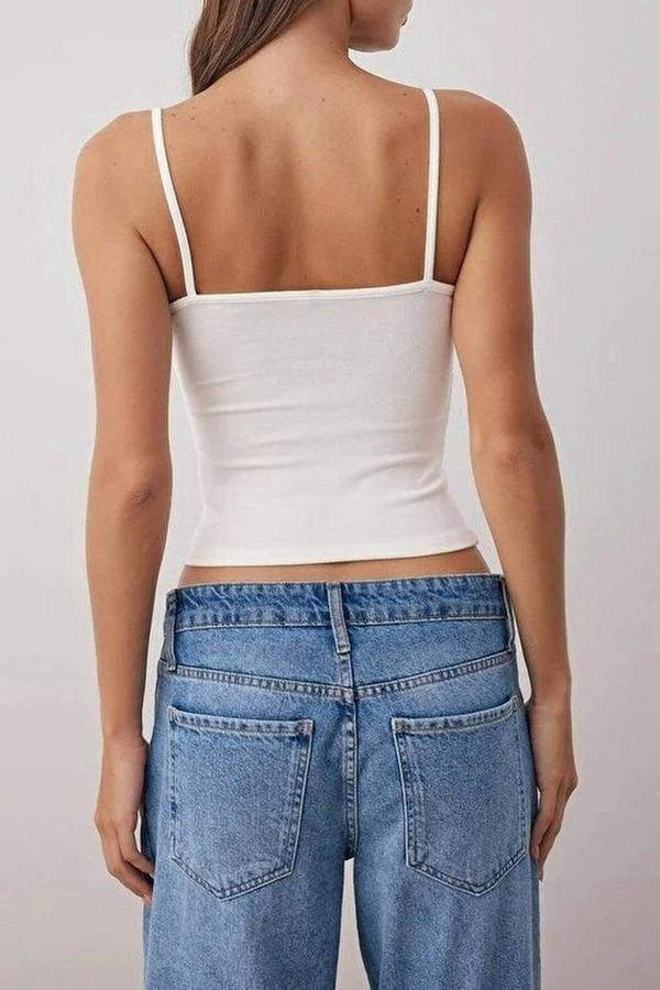 Strappy Ruffled Fitted Knitted Blouse