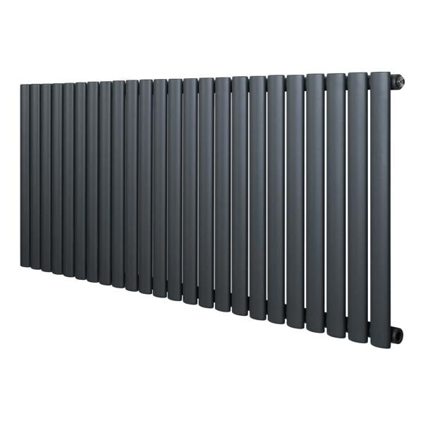 Oval single column radiator in anthracite grey, featuring sleek vertical tubes, modern design, and a smooth matte finish, measuring 600 x 1440mm