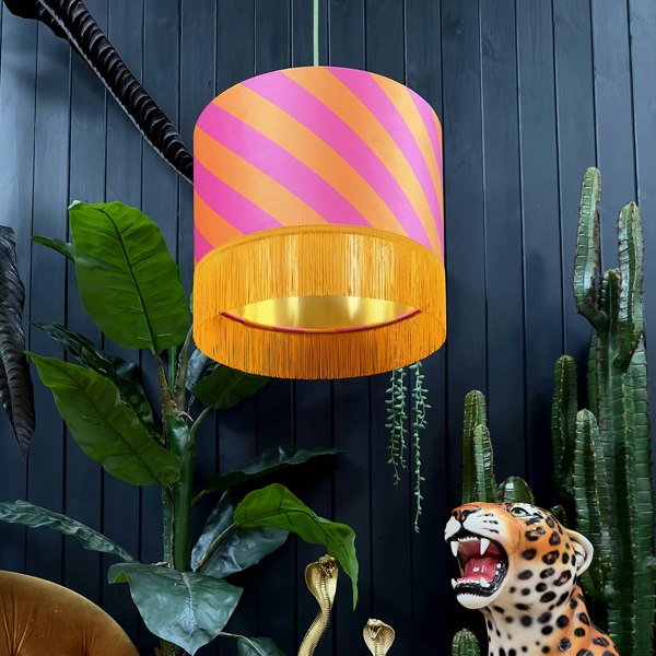 love frankie Tutti Frutti Helter Skelter Velvet Lampshades With Gold Foil Lining and Fringing