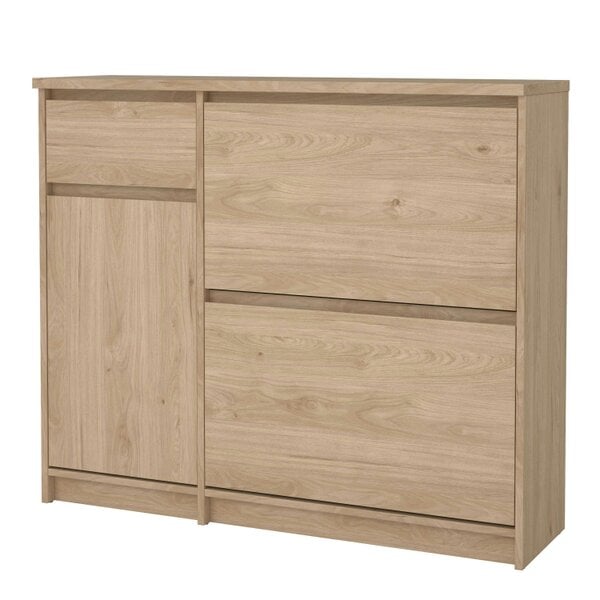 Wyld Haus Budapest Natural Oak Effect Wood Shoe Cabinet 3 Doors 1 Drawer