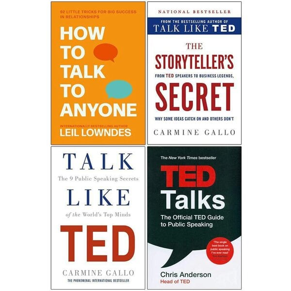 How to Talk to Anyone, The Storyteller's Secret (HARDBACK), Talk Like TED, TED Talks 4 Books Collection Set