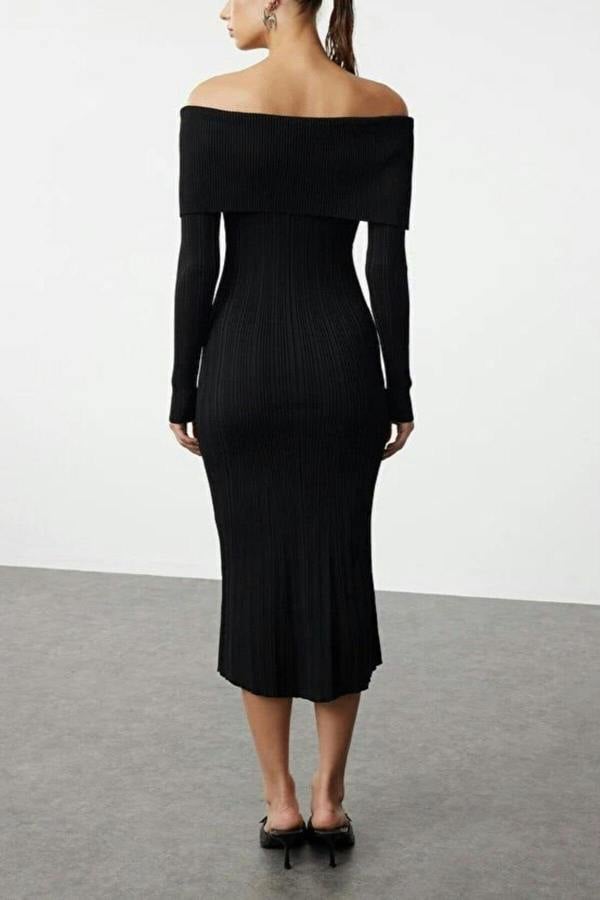 WOVCOR Midi Knit Basic Carmen Collar Dress
