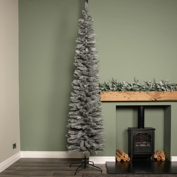 Samuel Alexander 8ft (2.4m) Grey Artificial Pencil Christmas Tree With Green Metal Stand and 460 Tips