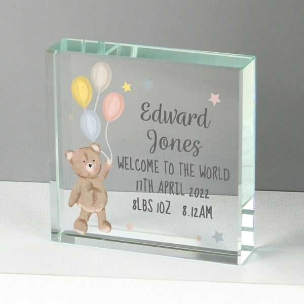 Personalised Memento Company Personalised Teddy & Balloons Crystal Token