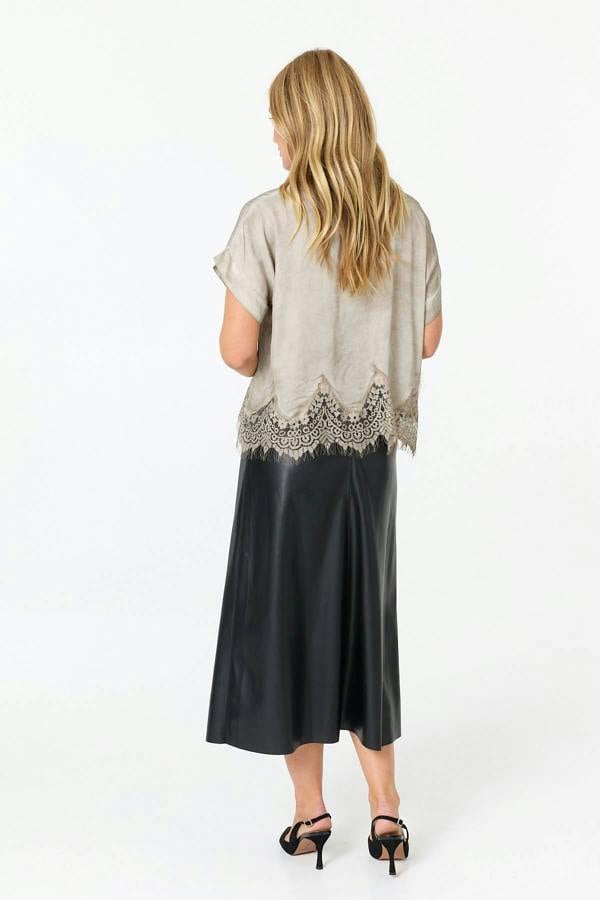 Taupe | Lace Trim Relaxed Cap Sleeve Top