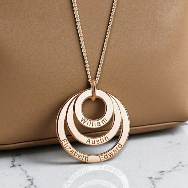 Christopher James of London 9ct Rose Gold Plated Triple Disc Personalised Family Necklace