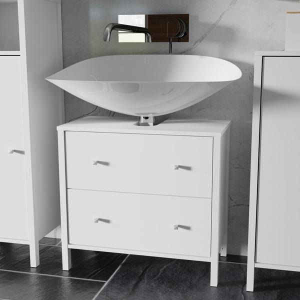 Furniture To Go Ipsarion Under Sink Bathroom Storage Unit with 2 Drawers & Silver Handles in White
