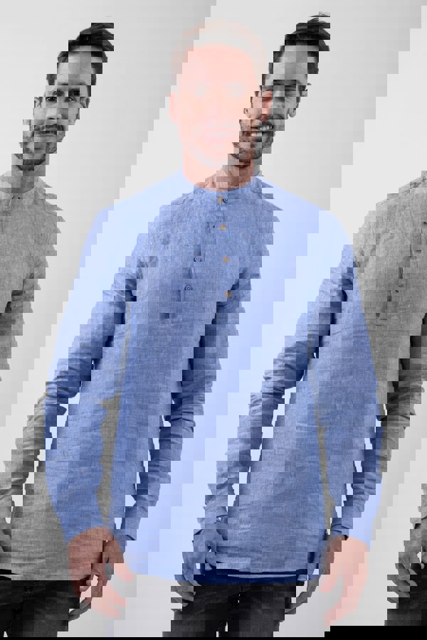 ENORSIA Men's Band Collar Linen Shirt