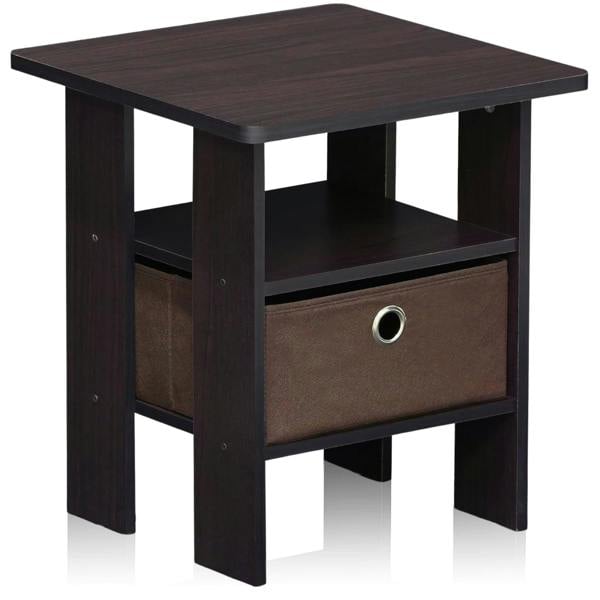WALPLUS Andrey End Table Nightstand with Bin Drawer, Dark Walnut, | Stylish Table for Home Use with Practical and Modern Design | 11157DWN