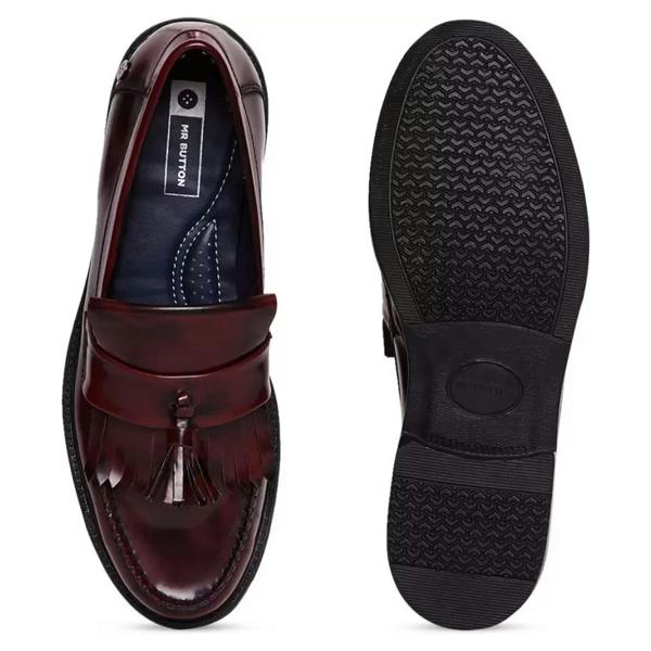 Roamers Mens Toggle Saddle Hi-Shine Leather Loafers - Oxblood - 