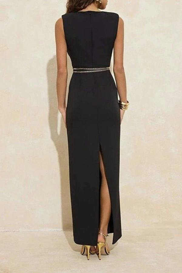 WOVCOR Cut Out Maxi Evening Dress with Accessory Details
