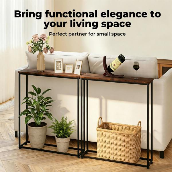 Levede Console Hall Table Slim Wooden Entryway Hallway Sofa Display Shelf Metal Frame