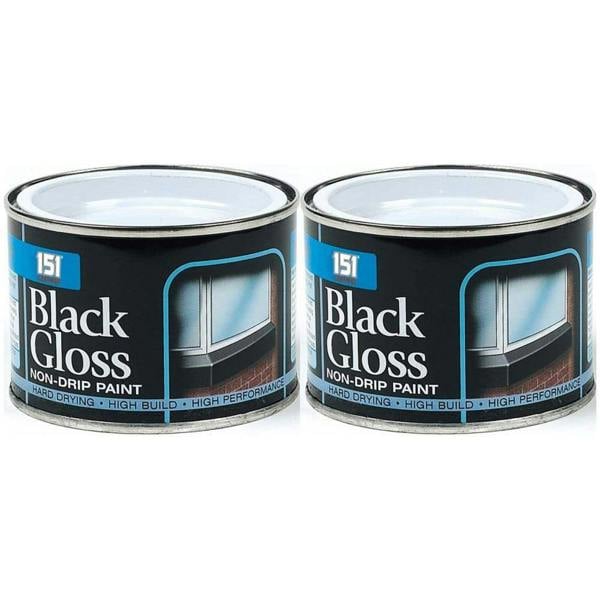 151 2X Non-Drip Black Gloss Paint Tin 180ml