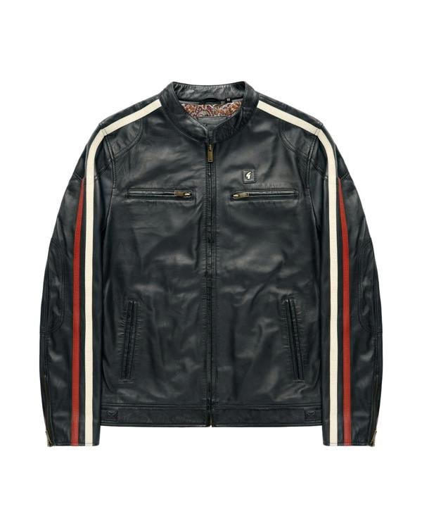 Gabicci AGABJ07 Leather Moto Jacket NAVY