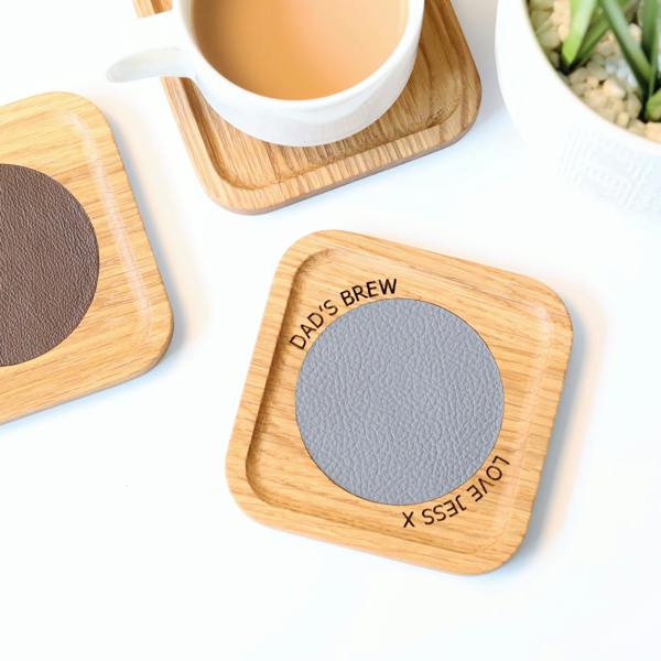 MijMoj Design Personalised Solid Oak And Leather Coaster