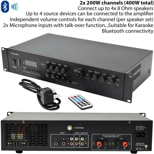 400W Bluetooth Sound System 4x 8 Slim Ceiling Speaker Channel HiFi Amplifier