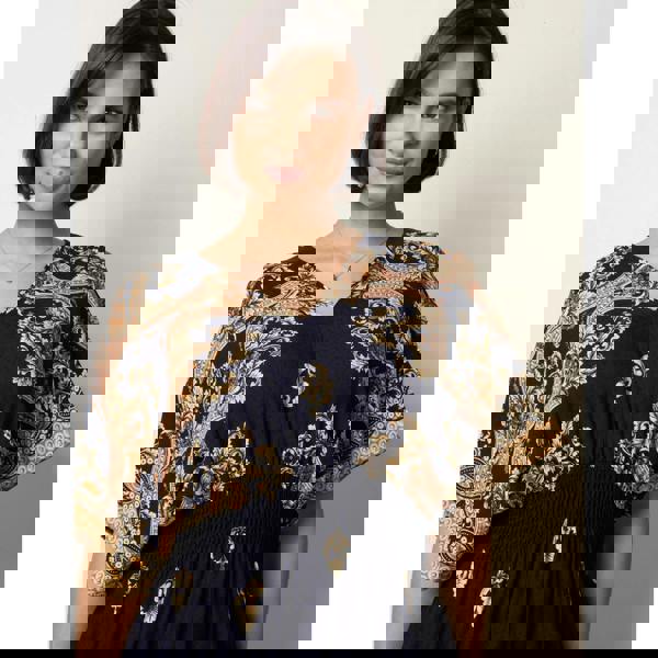 Blue Vanilla Border Print Kimono Dress