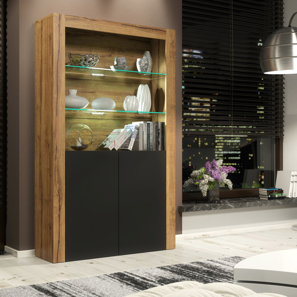 Mex Furniture Premium 170cm Cabinet Sideboard Matt Doors Cupboard & Display Unit & Free LED Lights