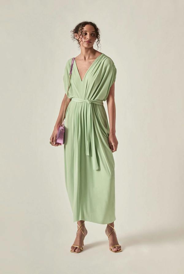 James Lakeland Draped Open-Back Midi Dress – Sage Green