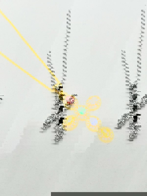 SVNX Cross Pendant Necklace in Multi Colour Stones