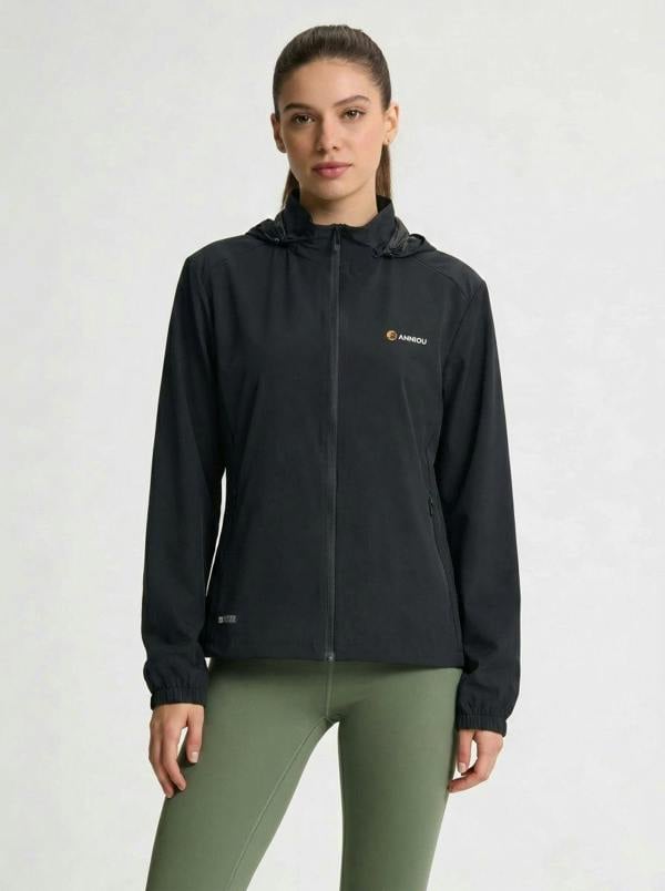 Anniou Hooded Athletic Jacket - Black