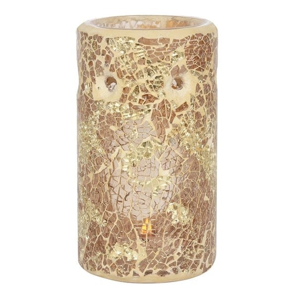 Serano Gold Pillar Crackle Glass Oil Burner and Wax Warmer