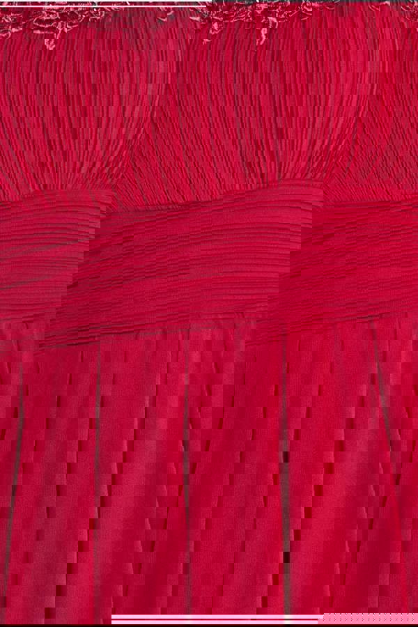 Crochet & Pleated Top High Low Maxi - Burgundy DR3820