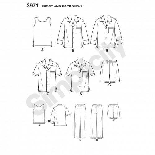 Simplicity Sewing Pattern 3971, Trousers, Pyjamas, Shorts, Tops for Men, Women, S-M-L - Easy