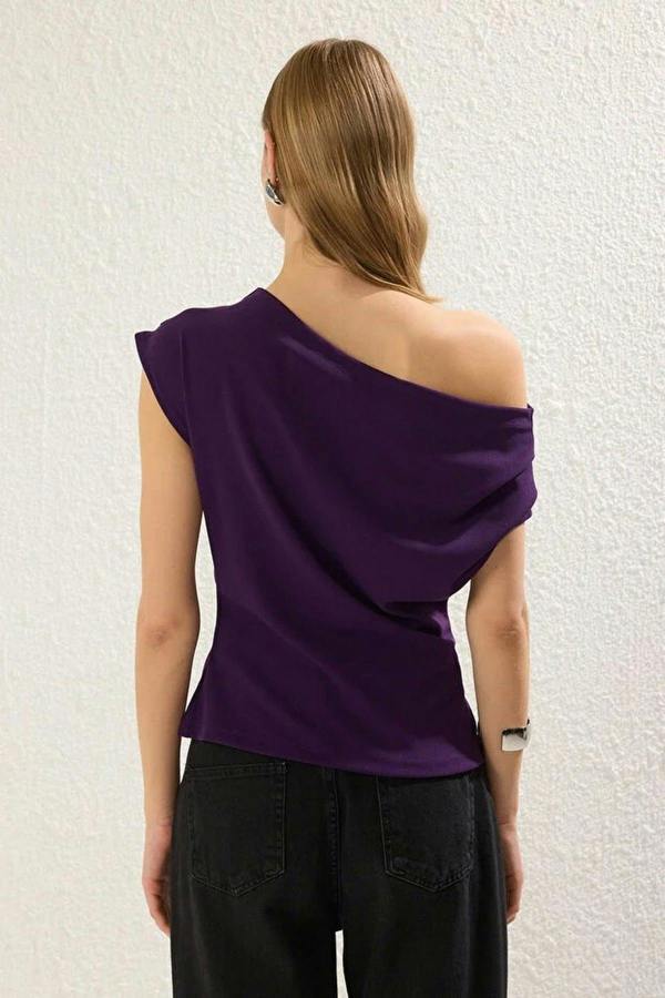 WOVCOR Draped One Shoulder Blouse