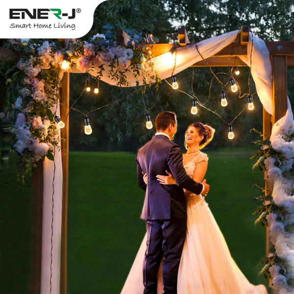 Ener-J 48ft LED Filament String Light Kit, 15 x 2W Vintage LED Bulbs, IP65 Waterproof