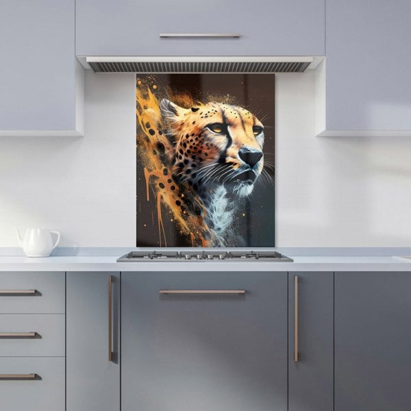 Warren Reed - Designer Cheetah Face Splashart Dark Background Kitchen Splashback