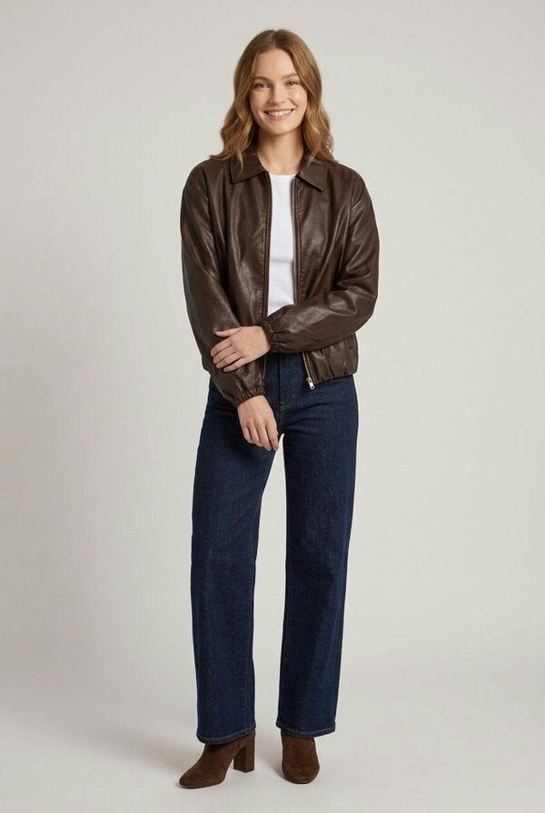 Izabel London Faux Leather Collared Cropped Jacket