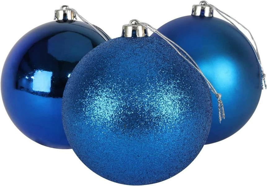 Shatchi Blue Shatterproof Christmas Baubles Pack of 3 or 6, 10cm Festive Tree Decorations
