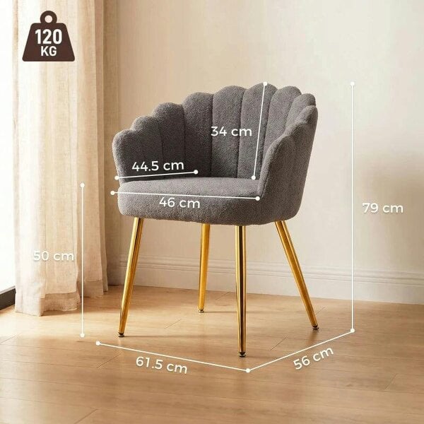 Bobobiy Lounge Chair Petal-Back Armchair Metal Metal Legs for Living Room Bedroom, Grey