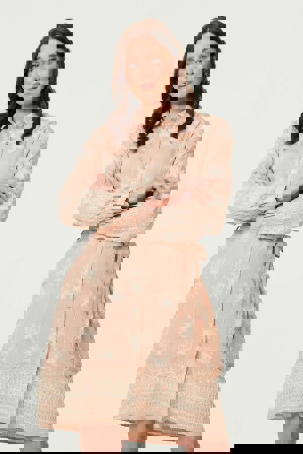 Pink | Floral Knee Length Tie Waist Shirt Dress