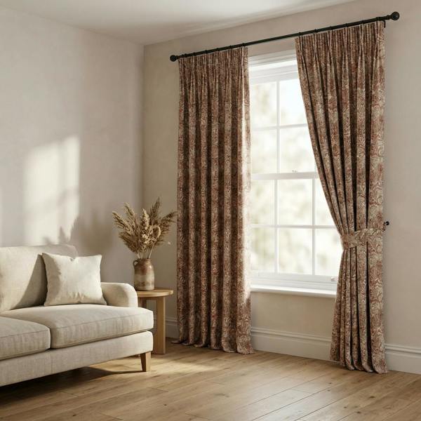 Murcia made-to-measure curtains in Pecan, styled in a living room