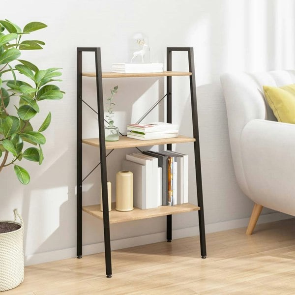 Berkfield 3-Tier Standing Shelf Light Brown and Black 56x35x108 cm