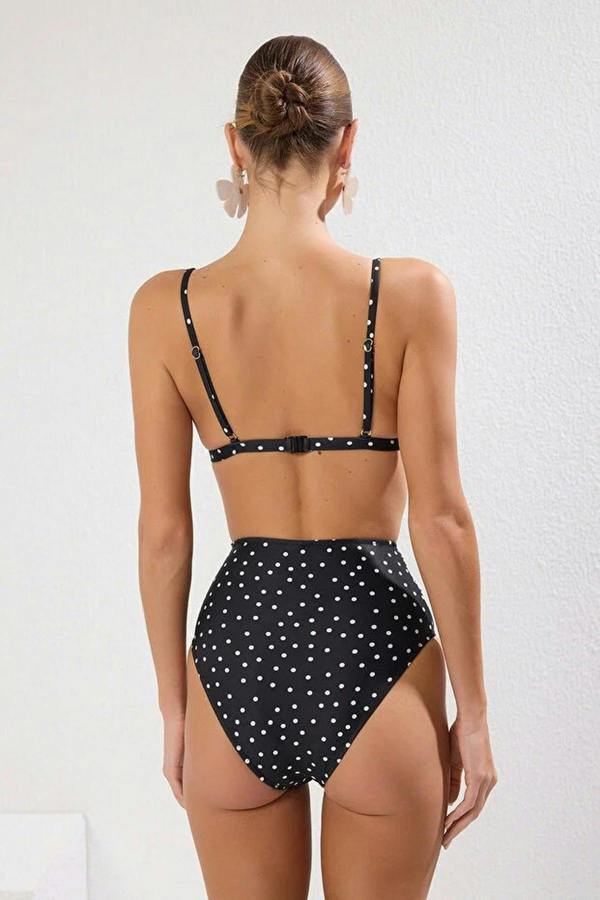 WOVCOR Polka Dot Slimming Effect Hipster Super High Waist Bikini Bottom