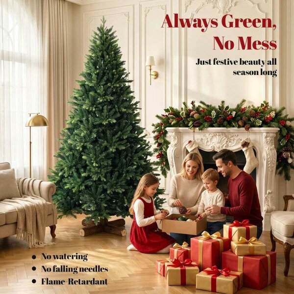 Bobobiy Artificial Christmas Tree, Hinged Xmas Tree with 3834 PE & PVC Branch Tips, 7ft, Green