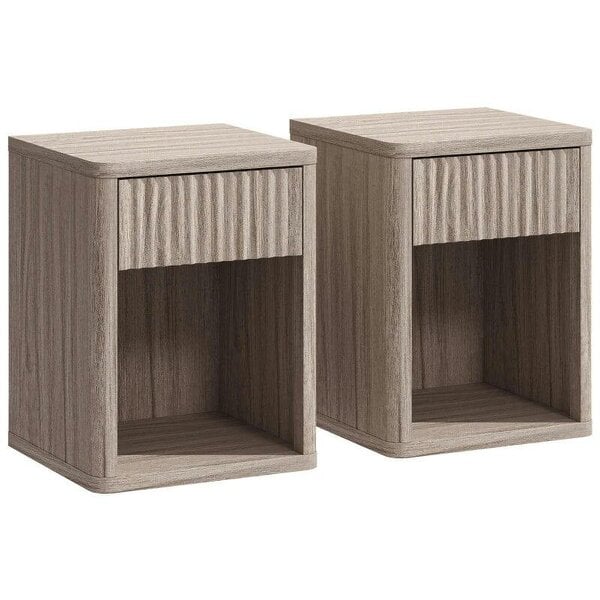 Modern Bedside Table Set of 2, Bedside Cabinet with Drawer and Open Shelf, Side End Table, Nightstand for Bedroom, Oak
