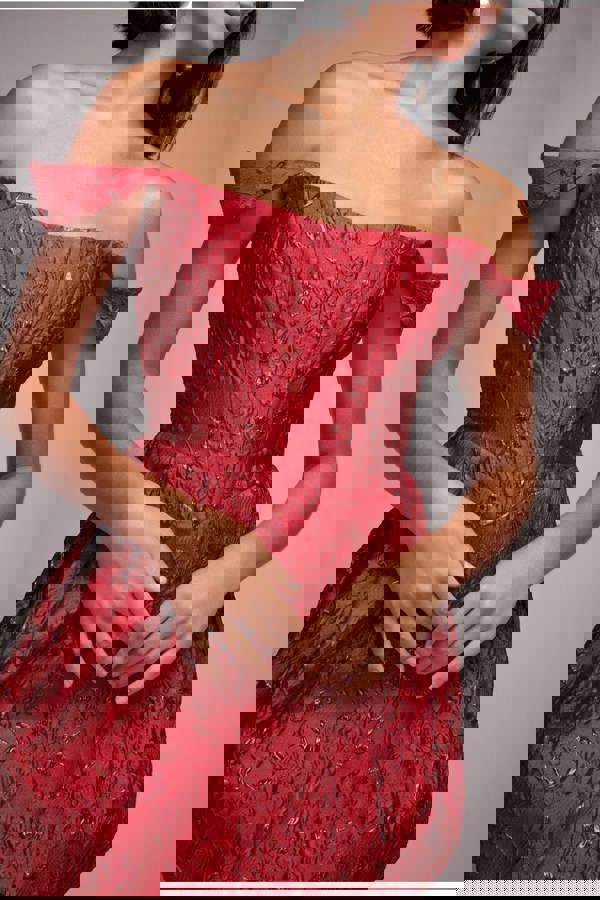 Corset Balloon Skirt Lace Up Back Mini Dress - Red DR4778