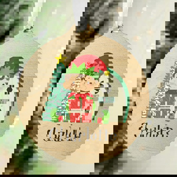 Personalised Memento Company Personalised Elf Round Wooden Decoration